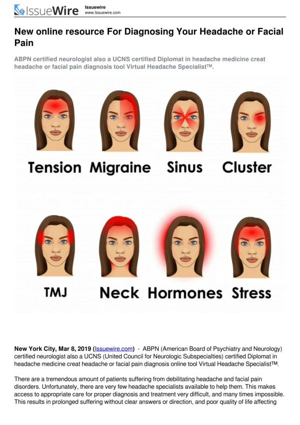 New Online Resource For Diagnosing Your Headache or Facial Pain