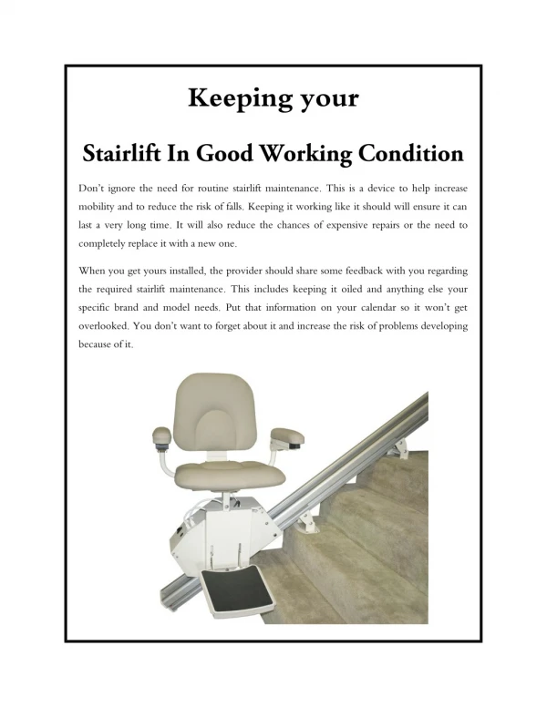 Keeping your Stairlift in Good Working Condition