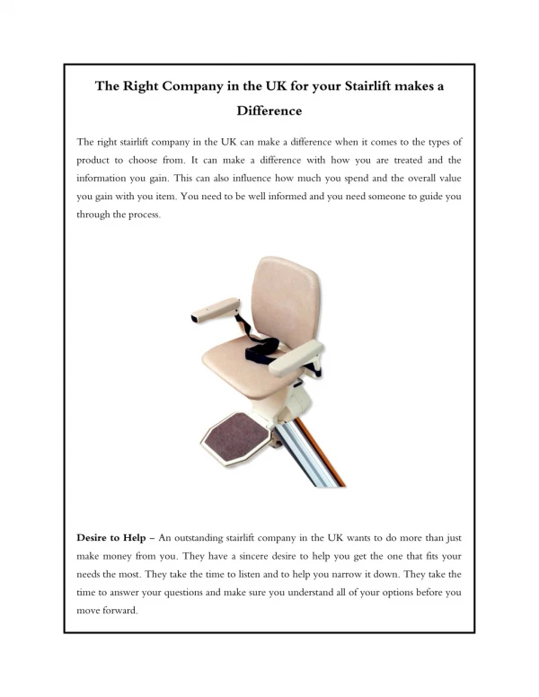 The Right Company in the UK for your Stairlift makes a Difference