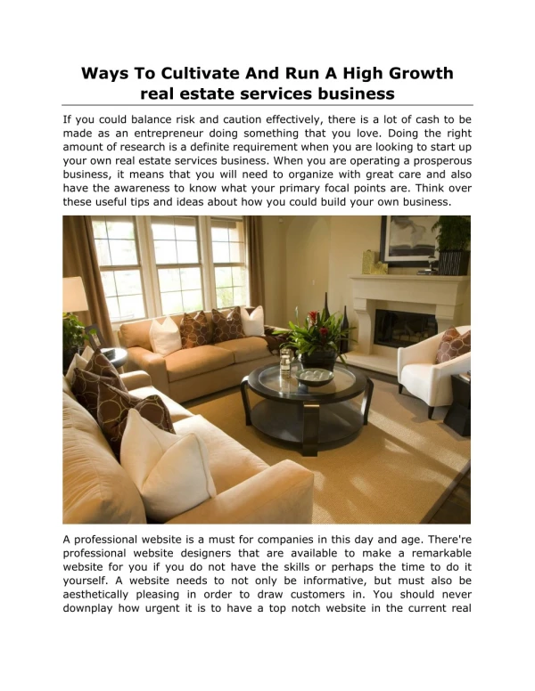 Ways To Cultivate And Run A High Growth real estate services business