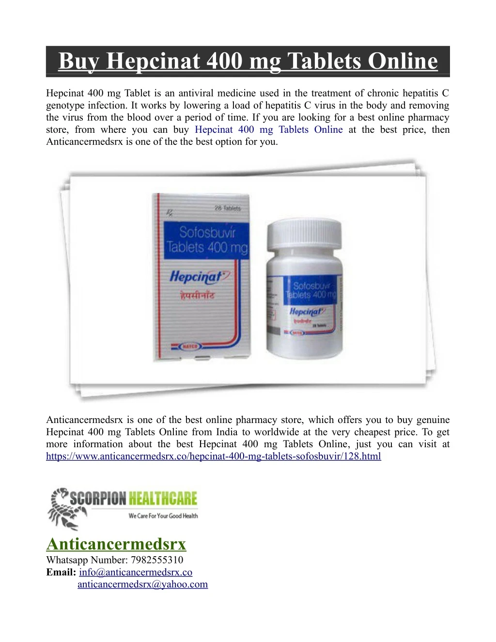 buy hepcinat 400 mg tablets online