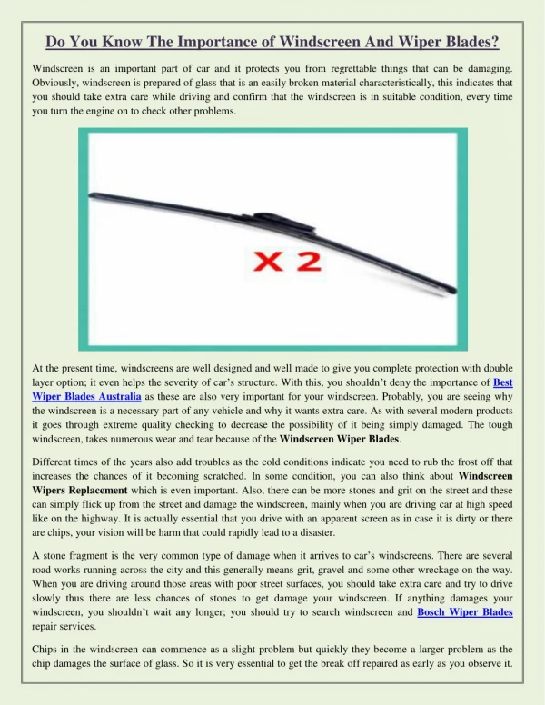 Do You Know The Importance of Windscreen And Wiper Blades?