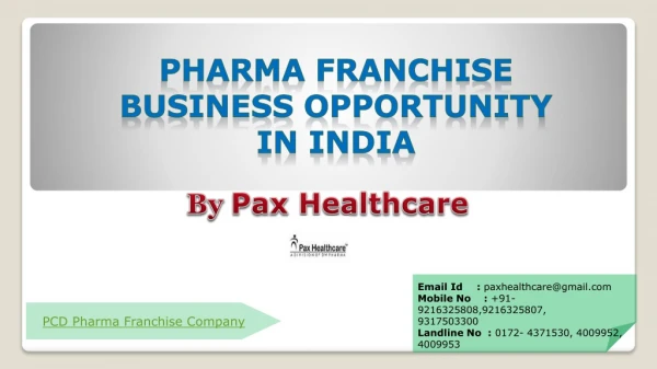 Pharma Franchise Business Opportunity- Pax Healthcare
