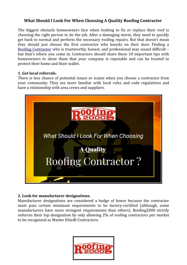 What Should I Look For When Choosing A Quality Roofing Contractor ? Roofing2000