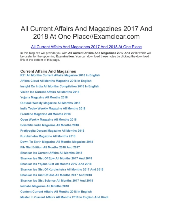 All Current Affairs And Magazines 2017 And 2018 At One Place//Examclear.com