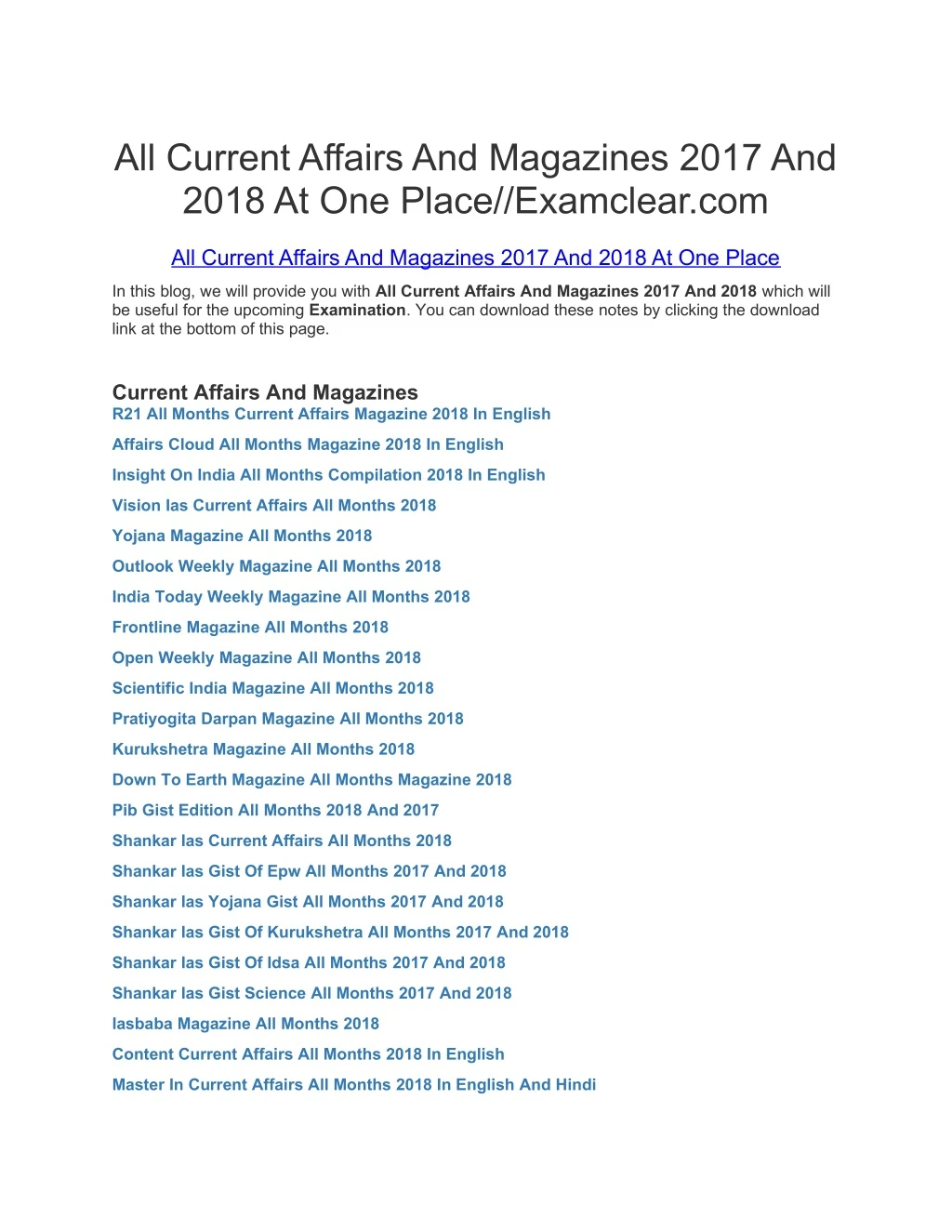 all current affairs and magazines 2017 and 2018