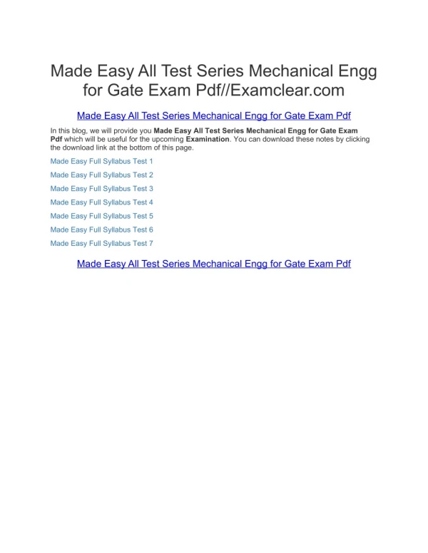 Made Easy All Test Series Mechanical Engg for Gate Exam Pdf//Examclear.com