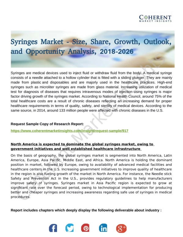 Syringes Market Report: Growth Factors, Product Type, Manufacturers, Application, End Use and Regions 2026