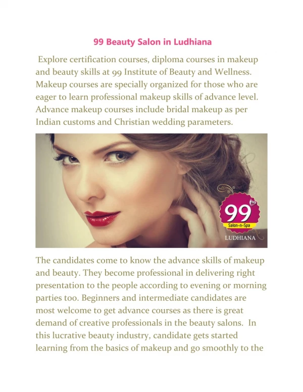 99 Beauty Salon in Ludhiana | Bridal Makeup in Ludhiana | Beauty Parlour in Ludhiana