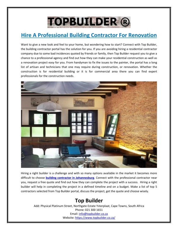 Hire A Professional Building Contractor For Renovation