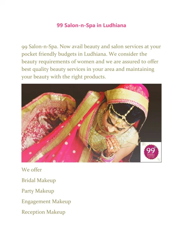 99 Beauty Salon in Ludhiana | Bridal Makeup in Ludhiana | Beauty Parlour in Ludhiana