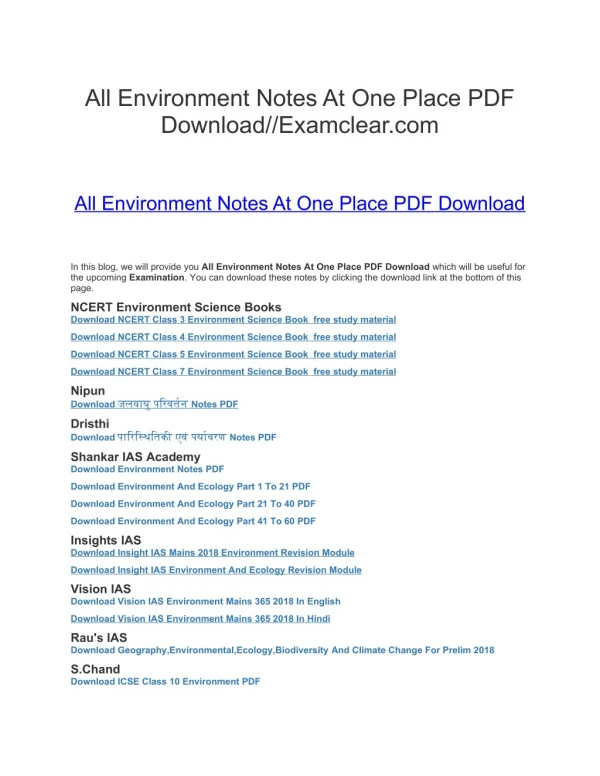 All Environment Notes At One Place PDF Download