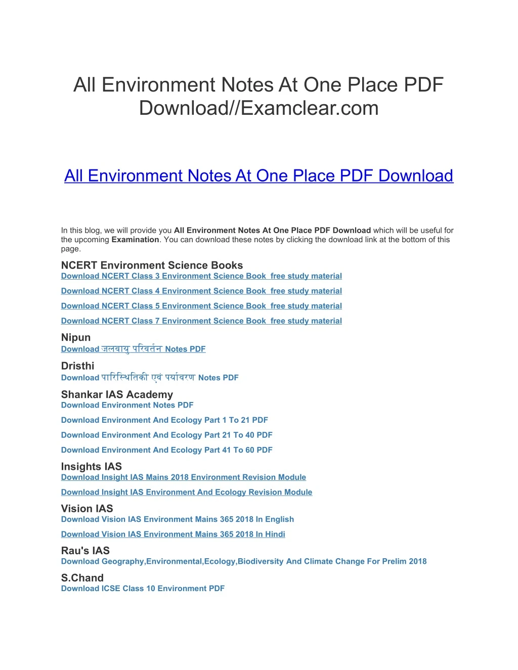 all environment notes at one place pdf download