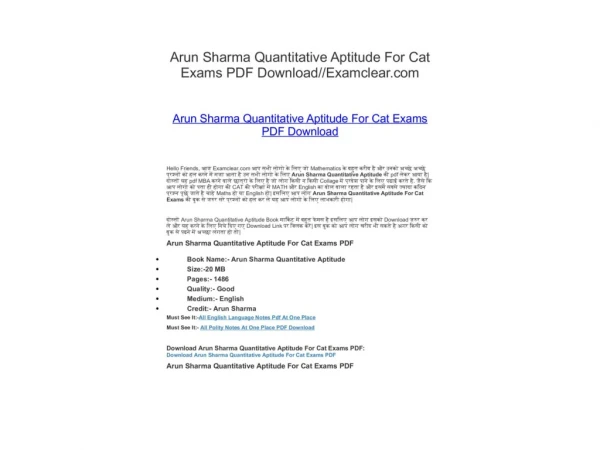 Arun Sharma Quantitative Aptitude For Cat Exams PDF Download
