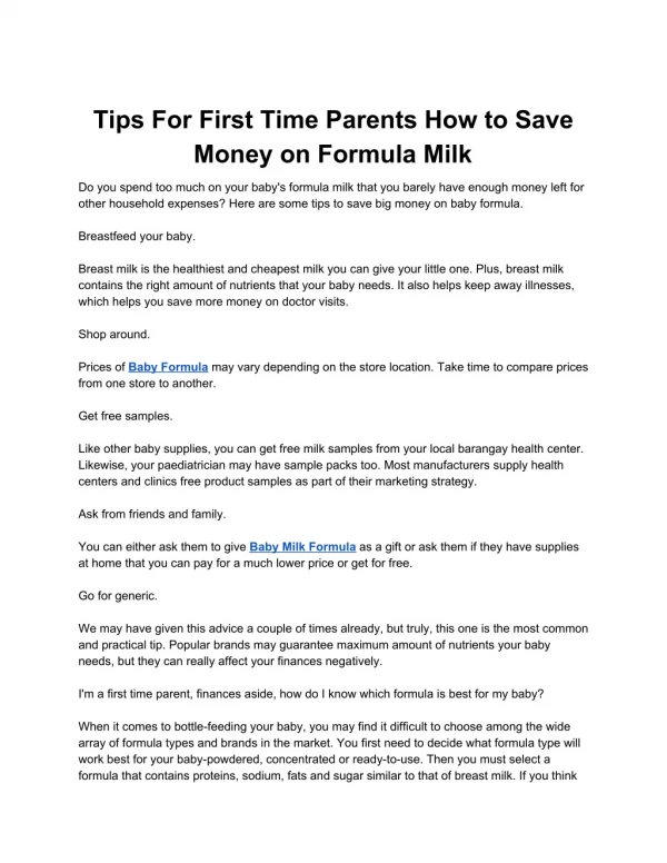 Tips For First Time Parents How to Save Money on Formula Milk