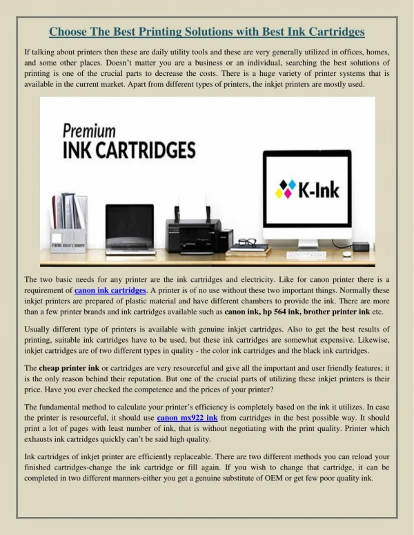 Choose The Best Printing Solutions with Best Ink Cartridges