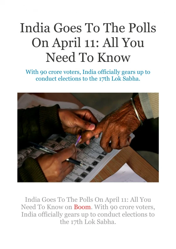 India Goes to the Polls on April 11 - All You Need to Know