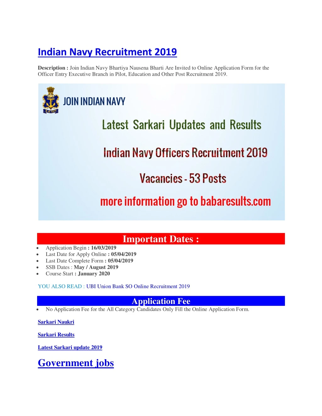 indian navy recruitment 2019 description join