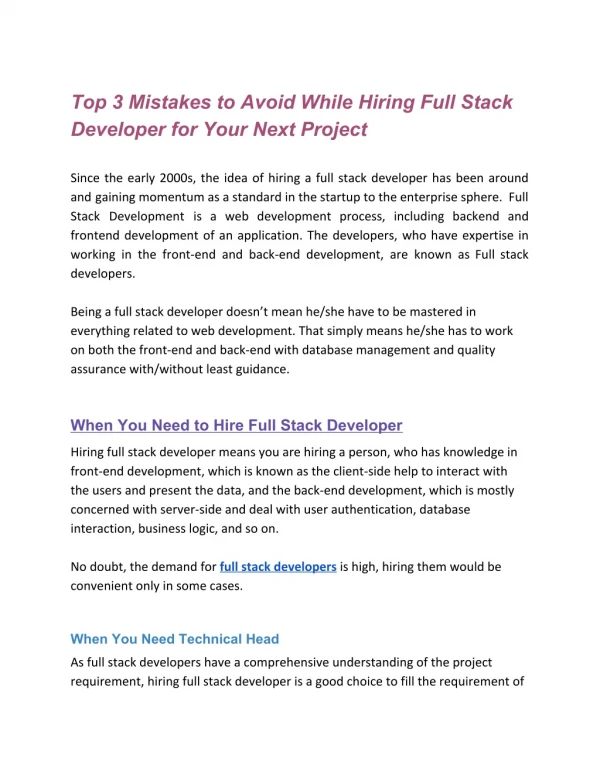 Top 3 Mistakes to Avoid While Hiring Full Stack Developer for Your Next Project
