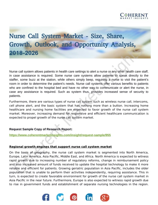 Nurse Call System Market 2018-2026 Analysis by Regional Development Status, Market Size, Market Dynamics, Applications
