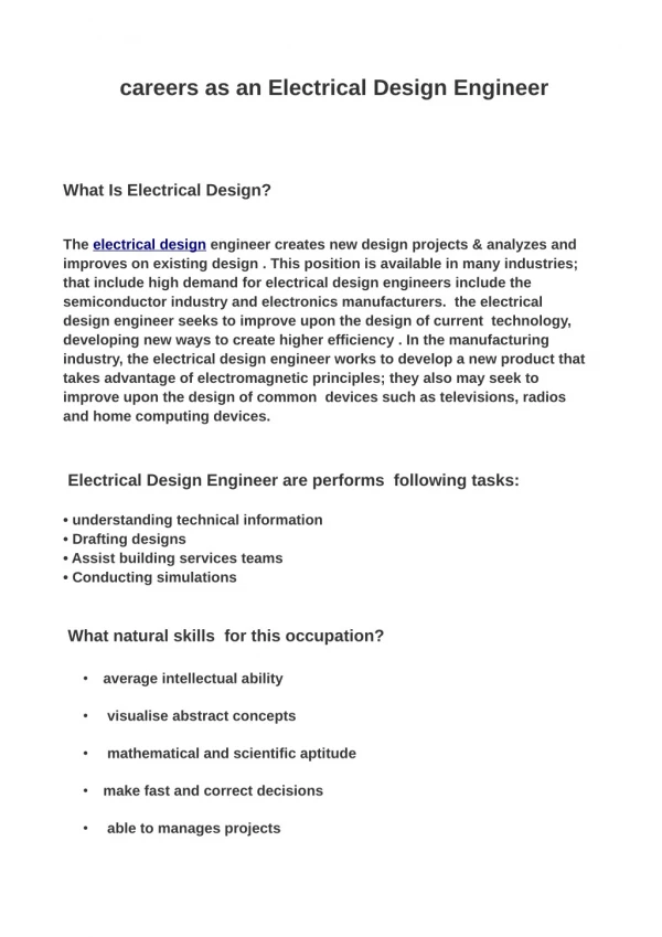 career as an Electrical Design Engineer