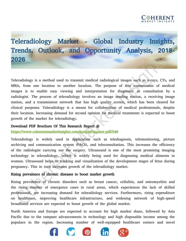 Teleradiology Market - Global Industry Insights, Trends, Outlook, and Opportunity Analysis, 2018-2026