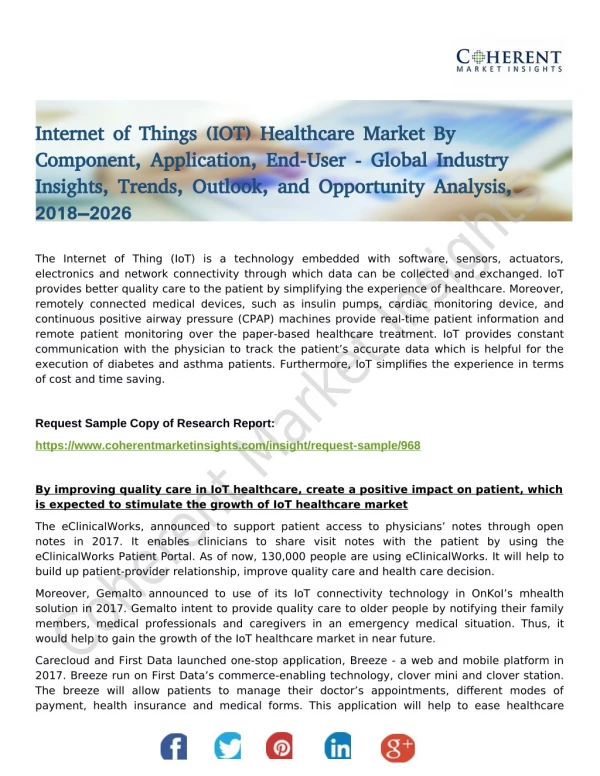 Internet of Things (IOT) Healthcare Market Increasing the Growth Worldwide: Industry Analysis, Growth, Drivers, Limitati