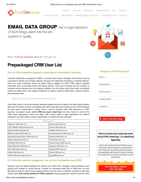 List of Companies using CRM - Email Data Group