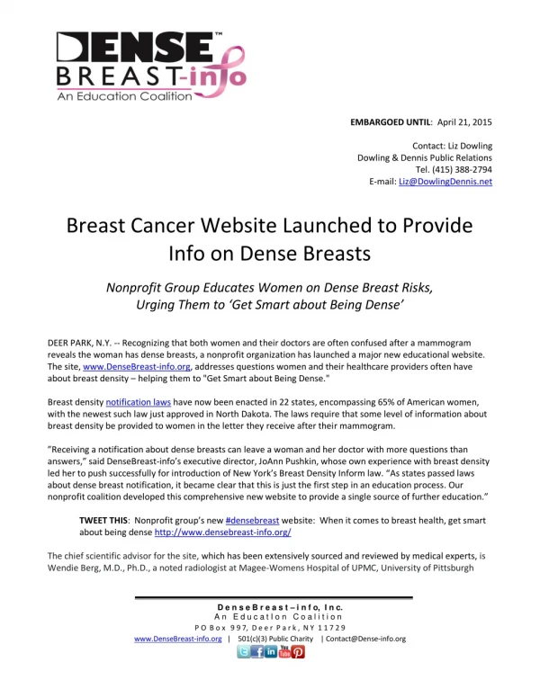 Breast Cancer Website Launched to Provide Info on Dense Breasts