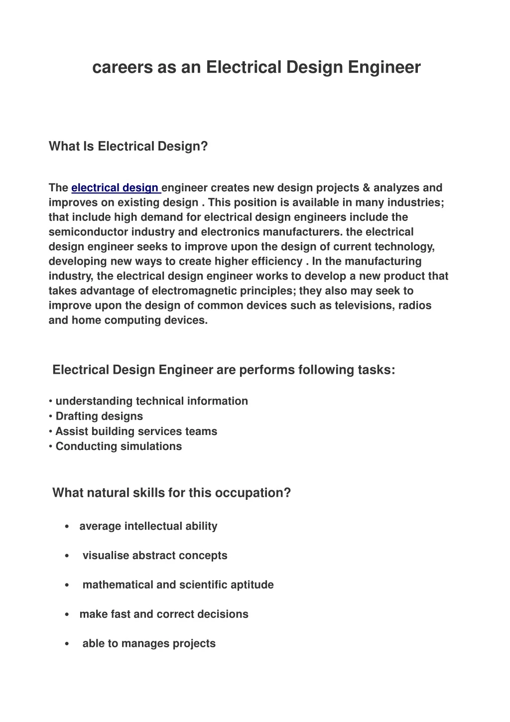 careers as an electrical design engineer