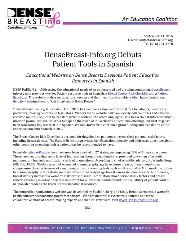 DenseBreast-info.org Debuts Patient Tools in Spanish