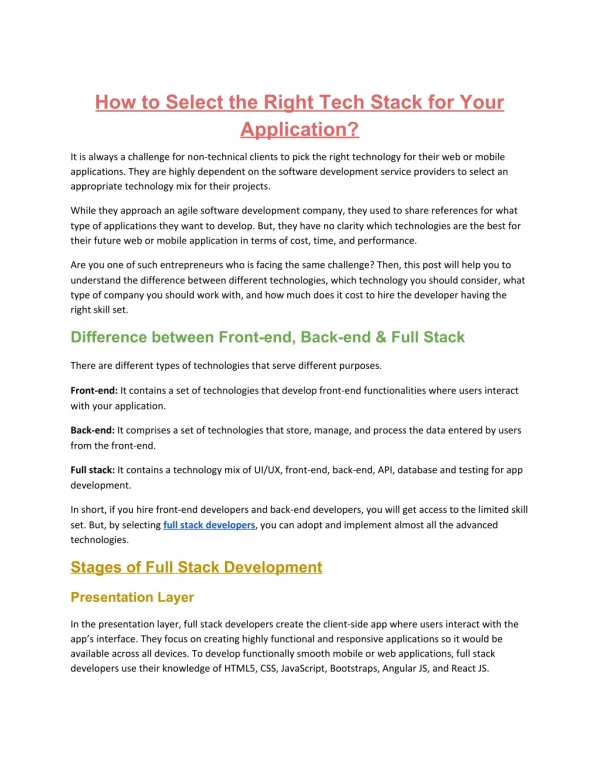 How to Select the Right Tech Stack for Your Application?