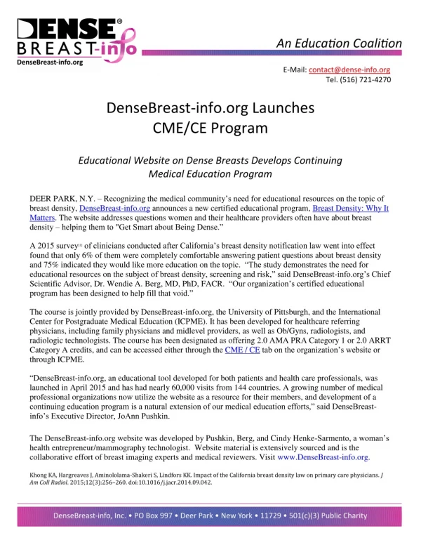 DenseBreast-info.org Launches CME/CE Program
