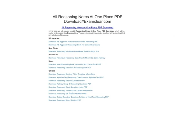 All Reasoning Notes At One Place PDF Download