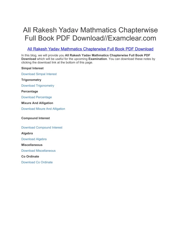All Rakesh Yadav Mathmatics Chapterwise Full Book PDF Download//Examclear.com