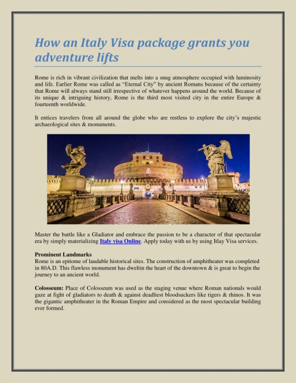 How an Italy Visa package grants you adventure lifts