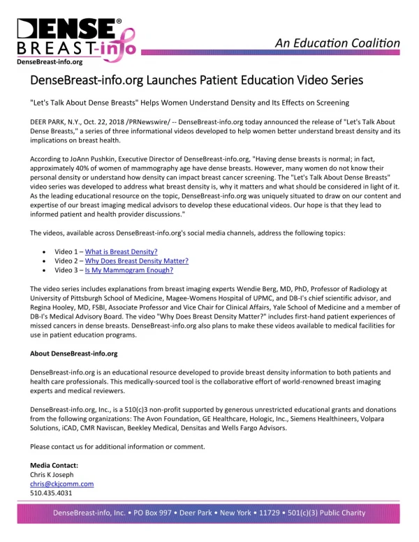 DenseBreast-info.org Launches Patient Education Video Series