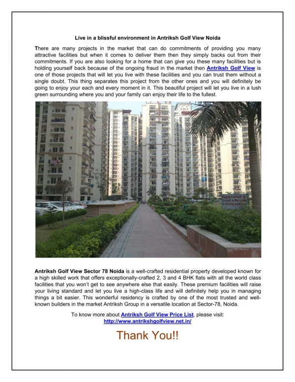 Live in a blissful environment in Antriksh Golf View Noida