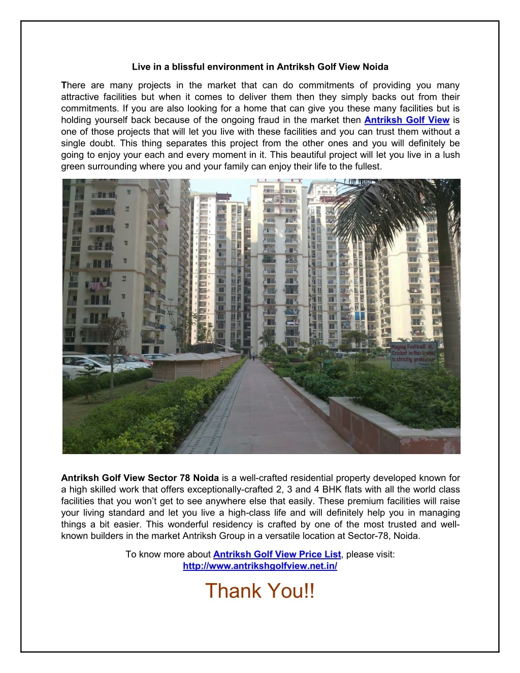 live in a blissful environment in antriksh golf