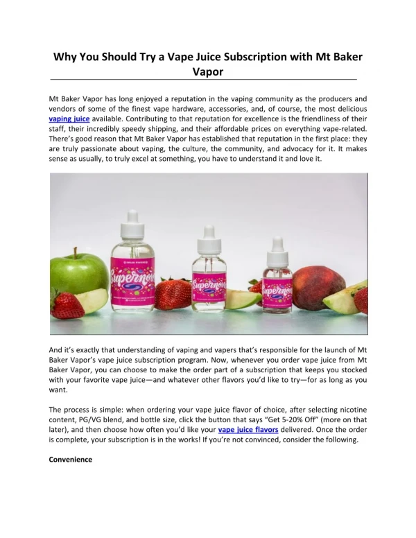 Why You Should Try a Vape Juice Subscription with Mt Baker Vapor