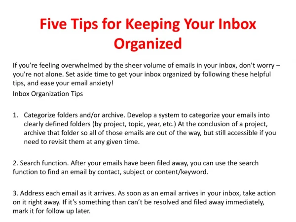 Five tips for keeping your inbox organized