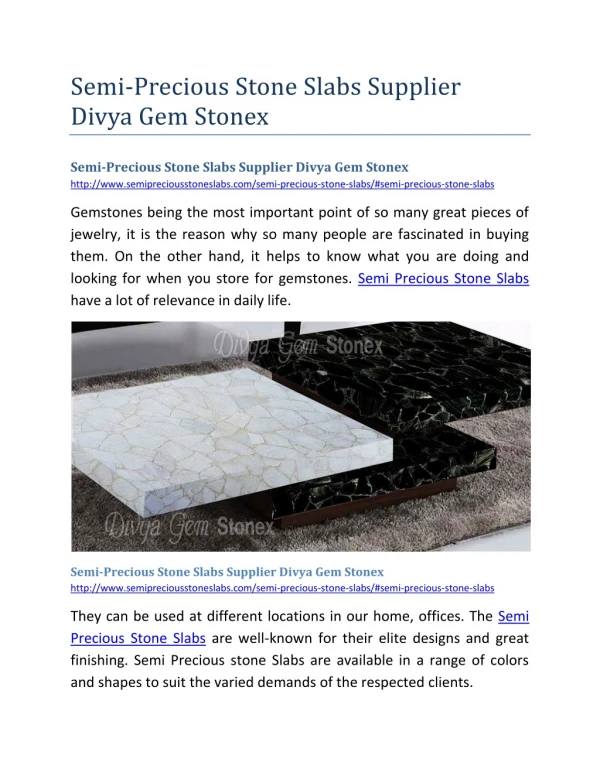 Semi-Precious Stone Slabs Supplier Divya Gem Stonex