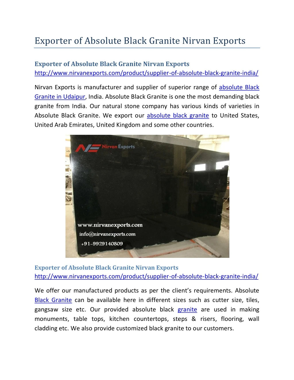 exporter of absolute black granite nirvan exports