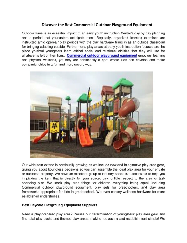 Discover the Best Commercial Outdoor Playground Equipment