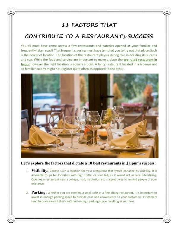 11 FACTORS THAT CONTRIBUTE TO A RESTAURANT’s SUCCESS