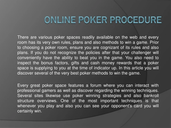 Online Poker Procedure