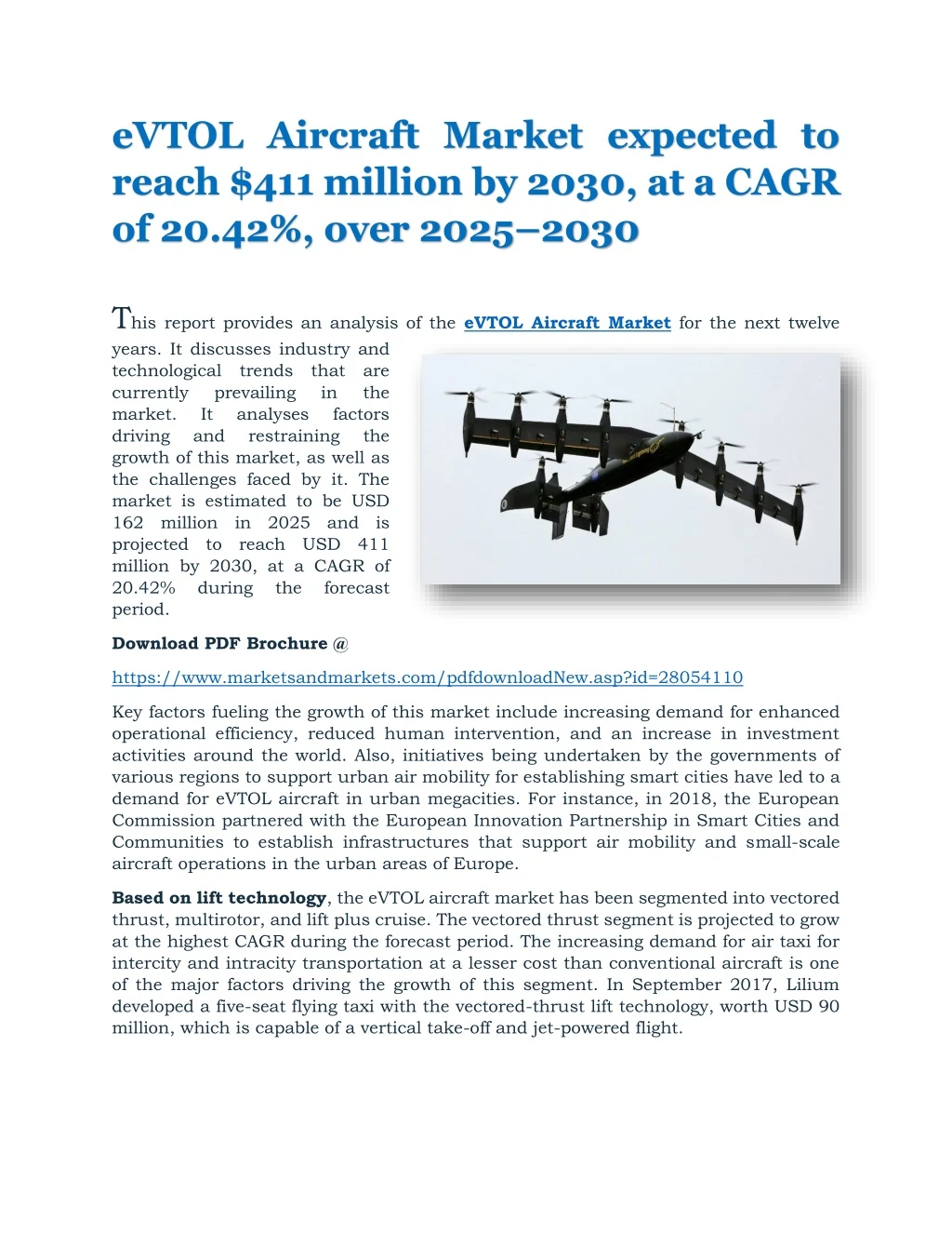 evtol aircraft market expected to reach