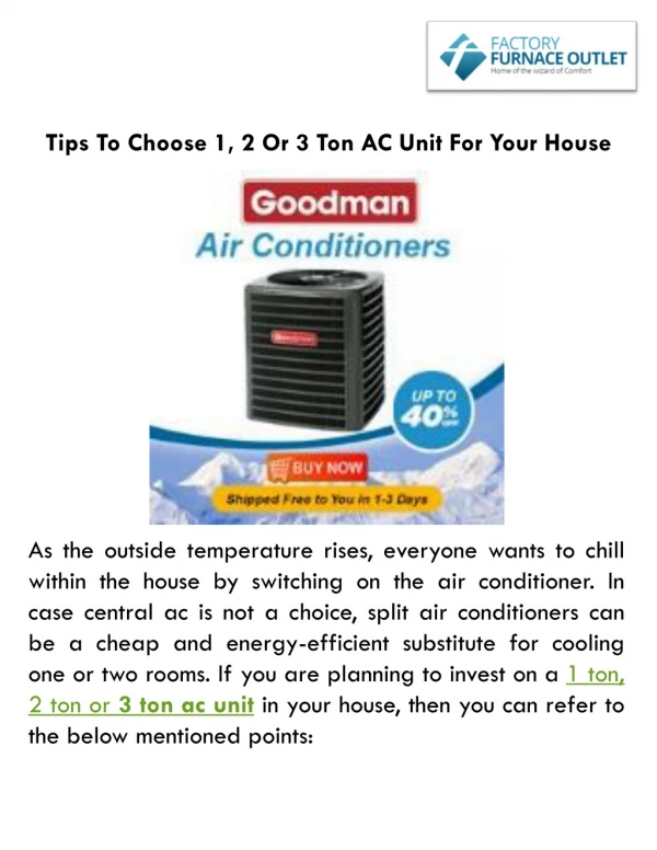 Tips To Choose 1, 2 Or 3 Ton Ac Unit For Your House