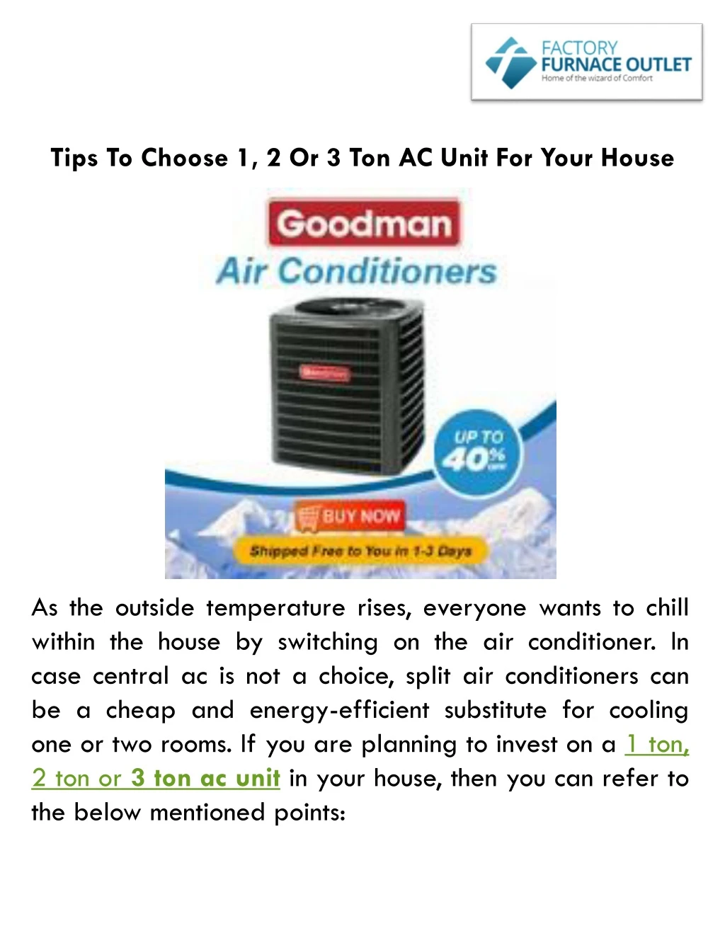 tips to choose 1 2 or 3 ton ac unit for your house