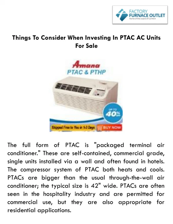 Things To Consider When Investing In PTAC AC Units For Sale